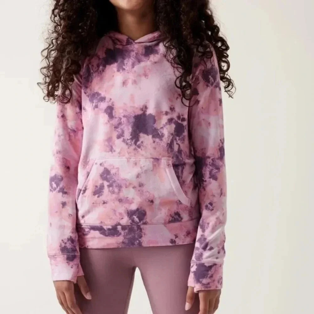 Athleta Girl in Your ‎ Element 2.0 Hoodie Moonstone Pink Purple White Dye L / 12
